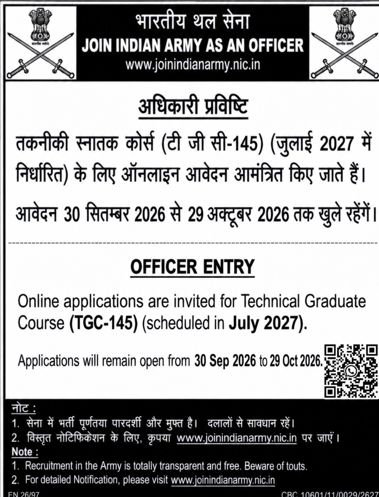Indian Army TGC 145 Notification 2026 PDF